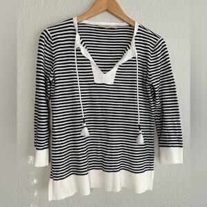 Loft Nautical Blue Stripe Top Tassel Seaside Patriotic Coastal Sailboat Vacation